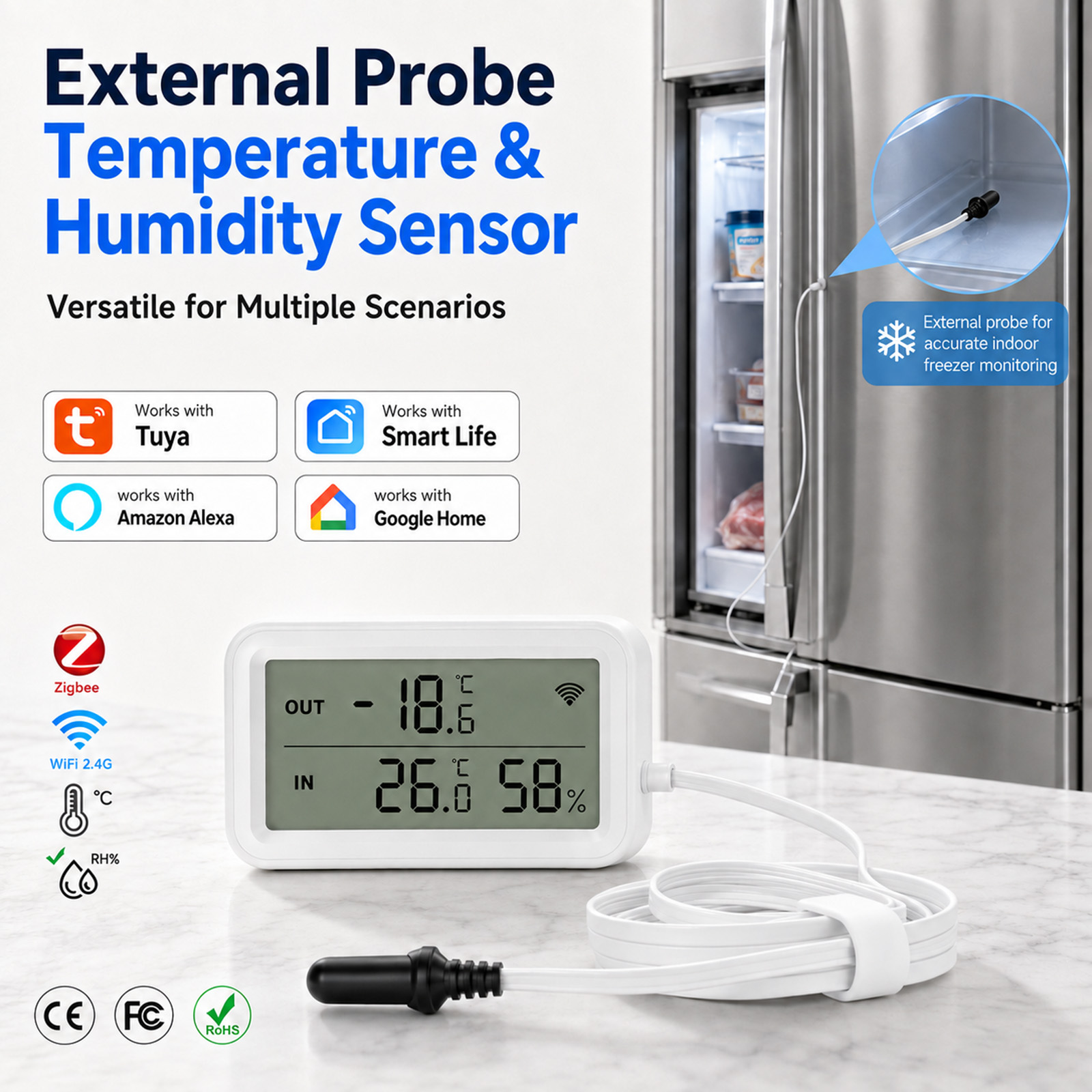 Temperature Humidity Sensor - Externer Wasserdichter Temperatur- und Feuchtigkeitssensor Tuya