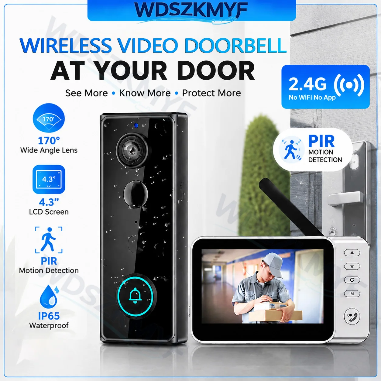 Smart Doorbell Wired - Neue Wasserdichte Kabellose Türklingel-Kamera mit 4,3